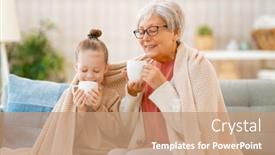  Presentation with beverages - PPT theme enhanced with nice-girl-and-her-grandmother background and a coral colored foreground