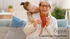  Presentation with good - Presentation design with nice-girl-and-her-grandmother background and a coral colored foreground