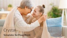  Presentation with good - PPT layouts having nice-girl-and-her-grandmother background and a coral colored foreground