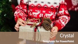  Presentation with girl christmas - Beautiful PPT theme featuring nice girl with christmas present backdrop and a coral colored foreground