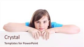  Presentation with happy sad masks - Presentation theme having nice girles - happy girl isolated background and a  colored foreground