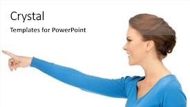  Presentation with okra or lady s finger - Cool new presentation theme with nice girles - picture of attractive businesswoman pointing backdrop and a  colored foreground