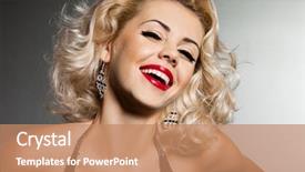  Presentation with strong black woman - Audience pleasing theme consisting of nice girles - smiling blonde woman in black backdrop and a coral colored foreground