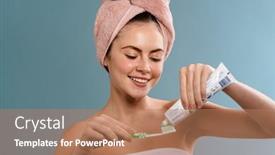  Presentation with toothpaste - Presentation theme enhanced with nice-happy-girl-wearing-towels background and a coral colored foreground