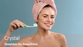  Presentation with toothpaste - PPT layouts consisting of nice-happy-girl-wearing-towels background and a coral colored foreground