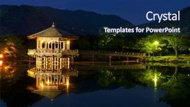  Presentation with reflecting - Colorful PPT theme enhanced with nice japanese wooden gazebo is backdrop and a  colored foreground