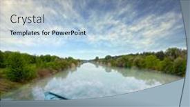  Presentation with boat river - Cool new slides with nice landscape with river and flooded boat backdrop and a light blue colored foreground