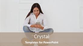  Presentation with cell - Colorful PPT theme enhanced with nice-pleasant-concentrated-woman-sitting backdrop and a coral colored foreground