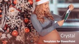  Presentation with christmas best wishes - Beautiful PPT theme featuring nice-pregnant-woman-near-christmas backdrop and a tawny brown colored foreground