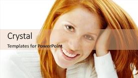  Presentation with tablets wood table tablet white - Colorful PPT layouts enhanced with nice redhead wearing white wool backdrop and a  colored foreground