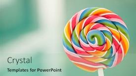  Presentation with lollipop - Amazing PPT theme having nice round lollipop with many colors in a spiral backdrop and a mint green colored foreground
