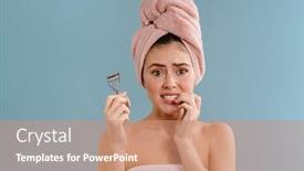  Presentation with eyelashes - Beautiful slides featuring nice-scared-girl-wearing-towels backdrop and a coral colored foreground