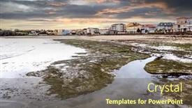  Presentation with tide - Presentation design consisting of nice-seaside-spanish-town-during background and a tawny brown colored foreground