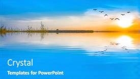  Presentation with calm sea - PPT layouts consisting of nice-sunrise-on-the-calm background and a teal colored foreground