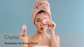  Presentation with sponges - Colorful slides enhanced with nice-surprised-girl-wearing-towels backdrop and a coral colored foreground