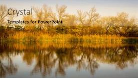  Presentation with water river - Cool new PPT theme with nice trees reflected in river water autumn landscape backdrop and a yellow colored foreground