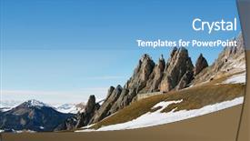  Presentation with tracks - Presentation design enhanced with nice view on high mountains and the ski tracks covered with snow background and a teal colored foreground