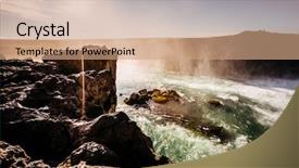  Presentation with river valley - Presentation theme having nice views of the bright sunlit powerful godafoss cascade popular tourist attraction unusual and picturesque scene location bardardalur valley skjalfandafljot river iceland europe beauty world background and a coral colored foreground