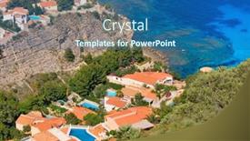  Presentation with mediterranean - PPT theme having nice villas on the mediterranean coast of spain background and a ocean colored foreground