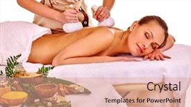  Presentation with herbal medicine healing herbs mortar - Presentation theme with nice woman getting herbal ball background and a coral colored foreground