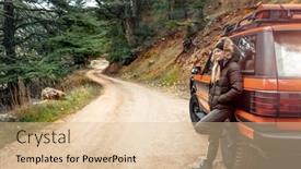  Presentation with suv car - Presentation design featuring nice-woman-standing-near background and a lemonade colored foreground