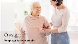  Presentation with pensioner - Presentation design consisting of nice-woman-supporting-pensioner background and a soft green colored foreground