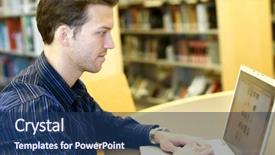  Presentation with young man holdng laptop on lap money - Cool new presentation theme with nice young man researching information backdrop and a ocean colored foreground