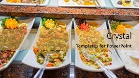  Presentation with restaurant - Colorful slides enhanced with nicely ordered food in restaurant backdrop and a  colored foreground