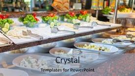  Presentation with restaurant - Slides featuring nicely ordered food in restaurant background and a  colored foreground
