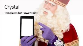  Presentation with dutch sinterklaas - Colorful PPT theme enhanced with nicholas - sinterklaas showing tablet isolated backdrop and a sky blue colored foreground