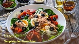  Presentation with tuna - Presentation with nicoise-salad-tuna-hard-boiled background and a tawny brown colored foreground