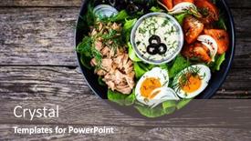  Presentation with tuna - Slide deck consisting of nicoise-salad-tuna-hard-boiled background and a  colored foreground