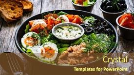  Presentation with tuna - Slides consisting of nicoise-salad-tuna-hard-boiled background and a  colored foreground