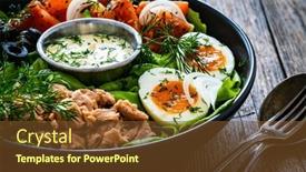  Presentation with tuna - Slide set having nicoise-salad-tuna-hard-boiled background and a  colored foreground