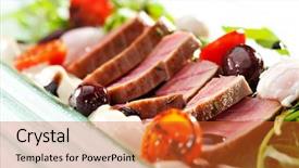  Presentation with tuna - Slide deck enhanced with nicoise with tuna and vegetables background and a red colored foreground