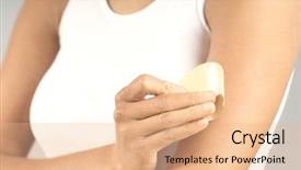  Presentation with nicotine - Presentation design consisting of nicotine - woman applying patch to arm background and a coral colored foreground
