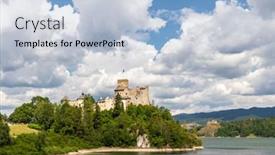  Presentation with castle - PPT layouts consisting of niedzica-castle-over-czorsztyn-lake background and a light blue colored foreground