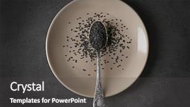  Presentation with top view of amazon river - PPT theme having nigella sativa seed - black sesame in spoon top background and a dark gray colored foreground