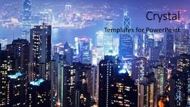  Presentation with hong kong - Theme with skyline night - hong kong island from victoria's background and a teal colored foreground