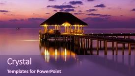  Presentation with sunset water seagull - Slide deck having luxury holiday night - water cafe at sunset background and a violet colored foreground