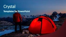  Presentation with red star - PPT layouts having night bivouac at tre cime background and a ocean colored foreground