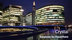  Presentation with office buildings - Presentation theme enhanced with night cityscape of london with office buildings background and a wine colored foreground