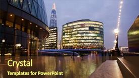  Presentation with office buildings - PPT layouts featuring night cityscape of london with office buildings background and a tawny brown colored foreground