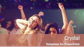  Presentation with champagne - Theme featuring night club - friends holding champagne while dancing background and a coral colored foreground