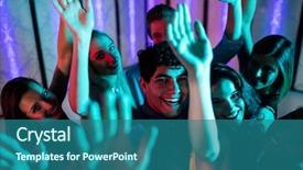  Presentation with friends - Audience pleasing theme consisting of night club - group of smiling friends dancing backdrop and a ocean colored foreground