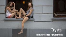  Presentation with girls night - Colorful presentation theme enhanced with night club at evening time backdrop and a gray colored foreground