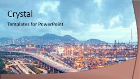  Presentation with hong kon - Audience pleasing PPT theme consisting of night day - hong kong bridge of transportation backdrop and a  colored foreground