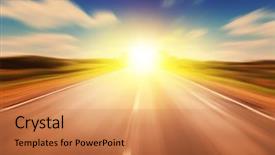  Presentation with empty road motion blur - Theme featuring night driving - empty asphalt road at sunset background and a  colored foreground