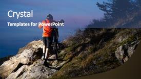  Presentation with cyclist - Cool new PPT layouts with enduro cyclist taking his bike up the rocky trail at night extreme sport concept free space for text backdrop and a teal colored foreground