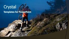  Presentation with cyclist - Presentation design enhanced with enduro cyclist taking his bike up the rocky trail at night extreme sport concept free space for text background and a ocean colored foreground
